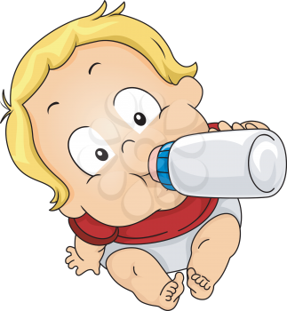 Illustration Featuring a Baby Drinking Milk From a Bottle