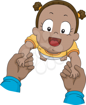 Illustration Featuring an African-American Baby Being Guided Through Her First Steps