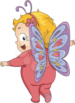 Illustration Featuring a Baby Girl Wearing a Butterfly Costume