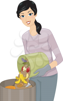 Illustration Featuring a Woman Adding More Garbage to a Compost Bin