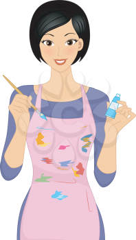 Illustration Featuring a Woman Holding a Paintbrush and a Tube of Paint