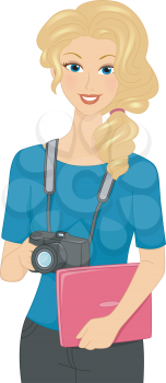 Illustration Featuring a Female Photographer Carrying a Laptop