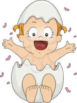Illustration Featuring a Baby Girl Popping Out of an Egg During a Gender Reveal