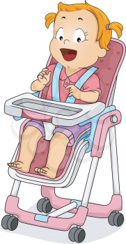 Illustration Featuring a Baby Girl Sitting on a High Chair