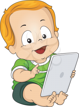 Illustration Featuring a Baby Boy Using a Tablet Computer