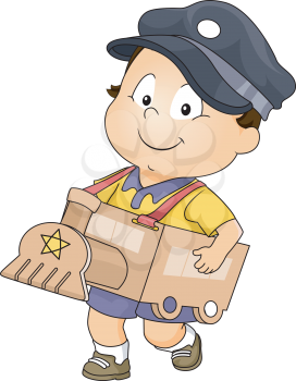 Illustration Featuring a Baby Boy Wearing a Makeshift Train Costume