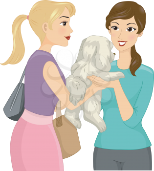 Illustration of a Female Pet Sitter Accepting a Dog