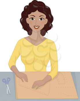Illustration Featuring a Girl Tracing a Sewing Pattern