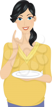 Illustration Featuring a Pregnant Woman Holding an Empty Plate