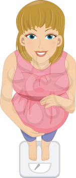 Illustration Featuring a Pregnant Woman Weighing Herself