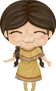 Illustration Featuring a Girl Wearing a Native American Costume