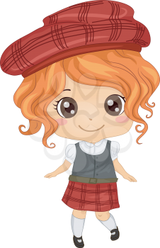 Illustration Featuring a Girl Wearing a Scottish Costume