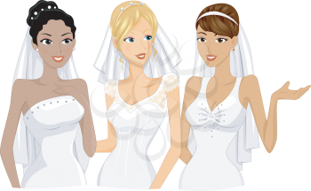 Illustration Featuring a Group of Young Brides