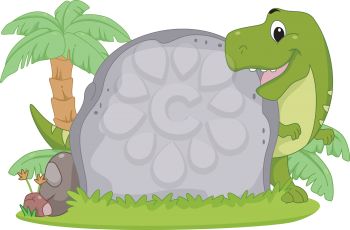 Frame Illustration Featuring a T-Rex Peeking from Behind a Stone Slab