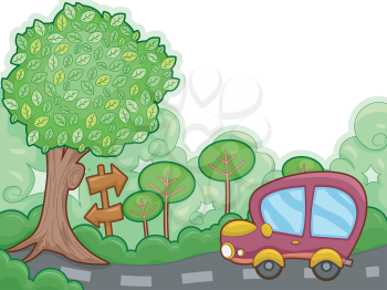 Illustration Featuring a Car on a Road Trip Following Directions