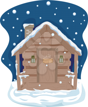 Illustration Featuring a Cabin With Roof Covered in Snow