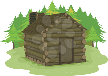 Illustration Featuring a Log Cabin in a Forest