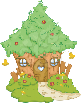Illustration Featuring a Cute Tree House