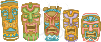 Illustration Featuring Colorful Tiki Masks