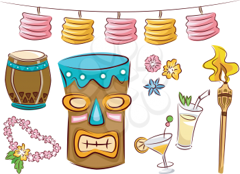 Illustration Featuring Items Commonly Seen in Tiki Parties