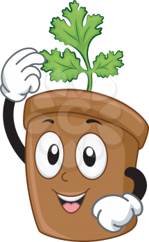Mascot Illustration Featuring a Potted Coriander