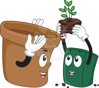 Mascot Illustration Featuring Pots Transferring Plants