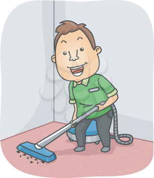 Illustration Featuring a Man Cleaning the Carpet