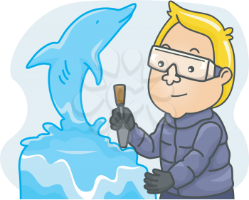 Illustration Featuring a Man Making an Ice Sculpture
