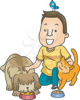Illustration Featuring a Man Working as a Pet Sitter