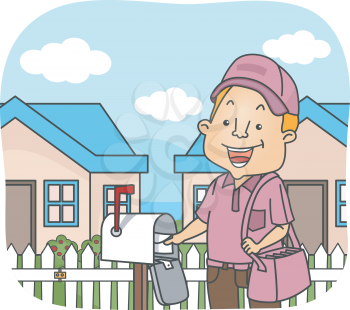 Illustration Featuring a Postman Delivering Mails