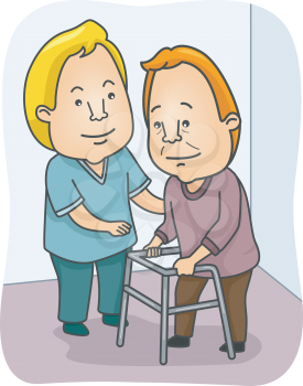 Illustration Featuring a Caregiving Assisting an Old Man