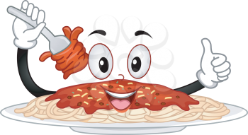 Mascot Illustration Featuring a Plate of Spaghetti