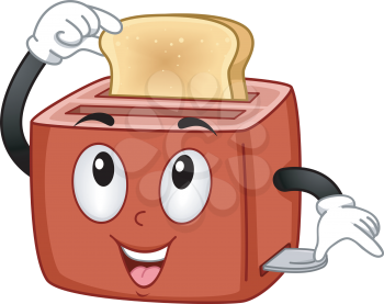 Mascot Illustration Featuring a Toaster Checking Out a Piece of Bread
