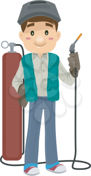 Illustration Featuring a Man Holding a Cutting Torch