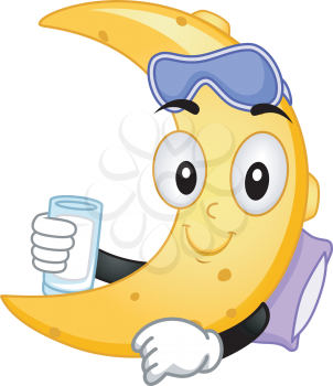 Mascot Illustration Featuring the Moon Holding a Glass of Milk