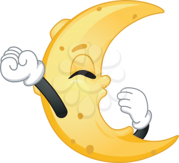 Mascot Illustration Featuring the Moon Yawning While Stretching