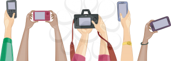 Cropped Illustration Featuring People Holding Different Cameras