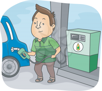 Illustration Featuring a Man Filling His Car's Tank with Biofuel
