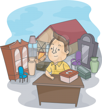 Illustration Featuring a Man Selling His Properties
