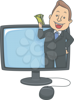 Illustration Featuring a Man Popping Out of a Computer Monitor