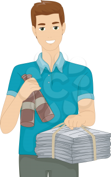 Illustration Featuring a Man Carrying Recyclable Materials