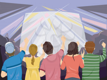 Back View Illustration Featuring the Audience of a Concert Cheering from Below