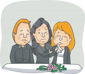 Illustration Featuring People Weeping at a Funeral Service