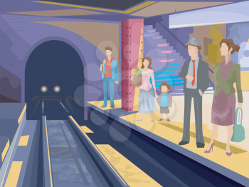 Illustration Featuring Passengers Waiting at a Subway Station