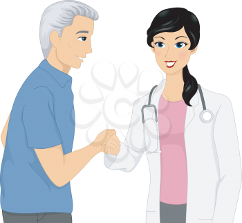 Illustration Featuring a Doctor and Her Elderly Patient Shaking Hands