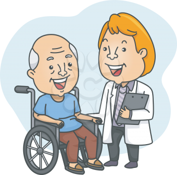 Illustration Featuring a Doctor Checking Up on His Wheelchaired Patient