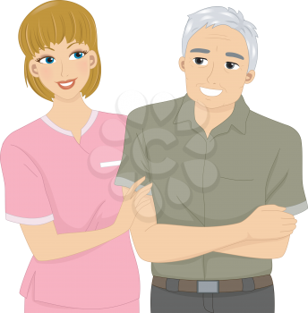 Illustration Featuring a Nurse Assisting an Elderly Patient