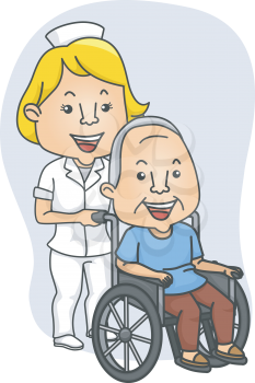 Illustration Featuring a Nurse Pushing a Wheelchaired Patient