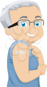 Illustration Featuring an Elderly Man Showing His Bandaged Arm