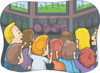 Illustration Featuring People Watching a Sports Event at a Pub